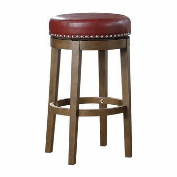 Round Swivel Bar Stools Set Of 2, Red Faux Leather 360 Degree Swivel Seat Trim Solid Wood Frame Brown Finish Furniture Red Brown Dining Room Round Solid Wood