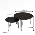 27.56'' Round Nesting Coffee Table Set Of 2, Circular Nesting End Table Set, Round Marble Tabletop, And Sturdy Metal Base For Living Room, Bedroom, Black Black Round Wood Metal