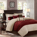 7 Pc Pieced Faux Suede Comforter Set Red Cal King California King Red Polyester
