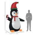 Homcom 8Ft Christmas Inflatables Outdoor Decorations Penguin With Candy Cane, Blow Up Yard Christmas Decor With Led Lights Display Multicolor Polyester