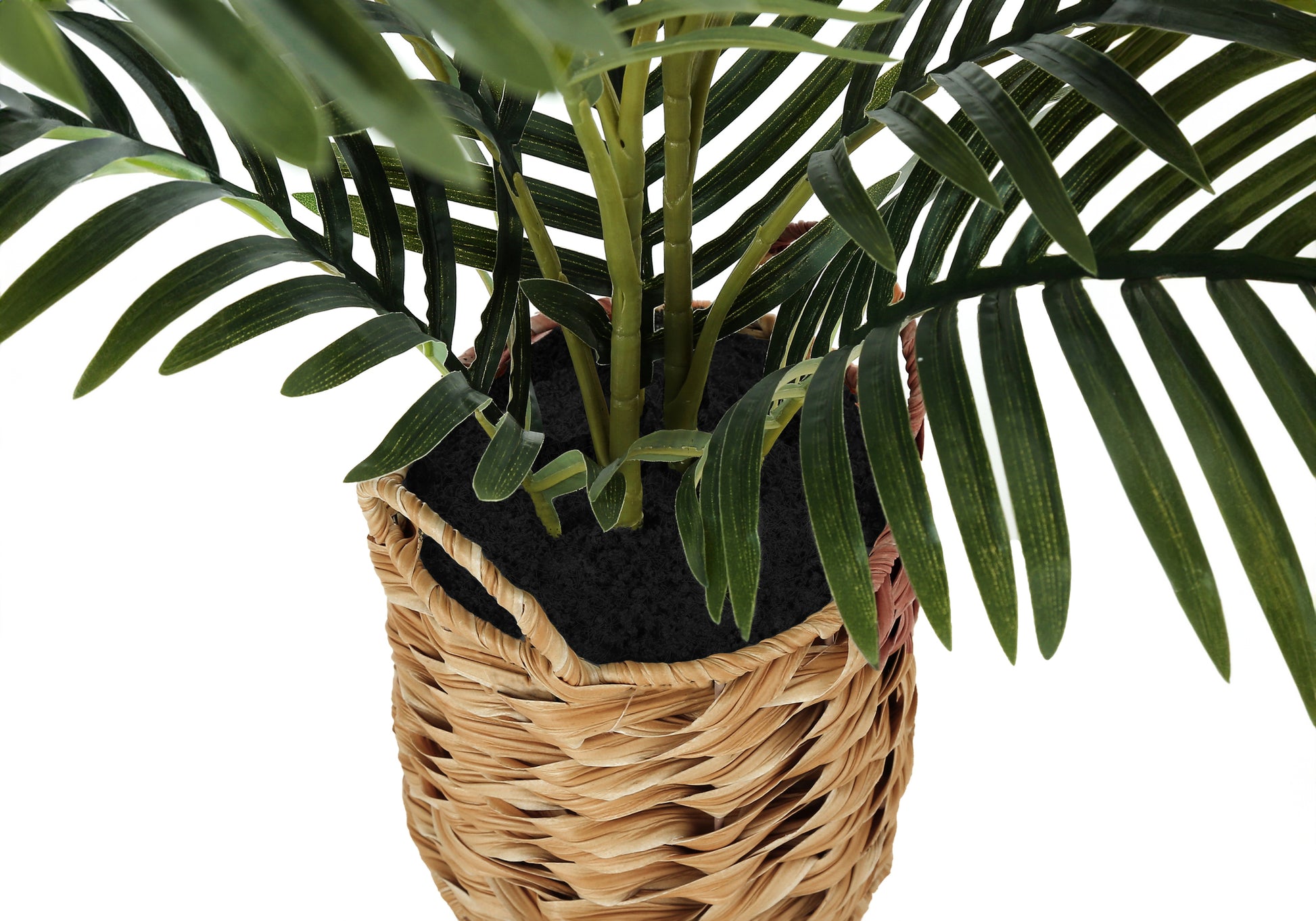 Artificial Plant, 24" Tall, Palm, Indoor, Faux, Fake, Table, Floor, Greenery, Potted, Real Touch, Decorative, Green Leaves, Beige Woven Basket Green Foam Plastic