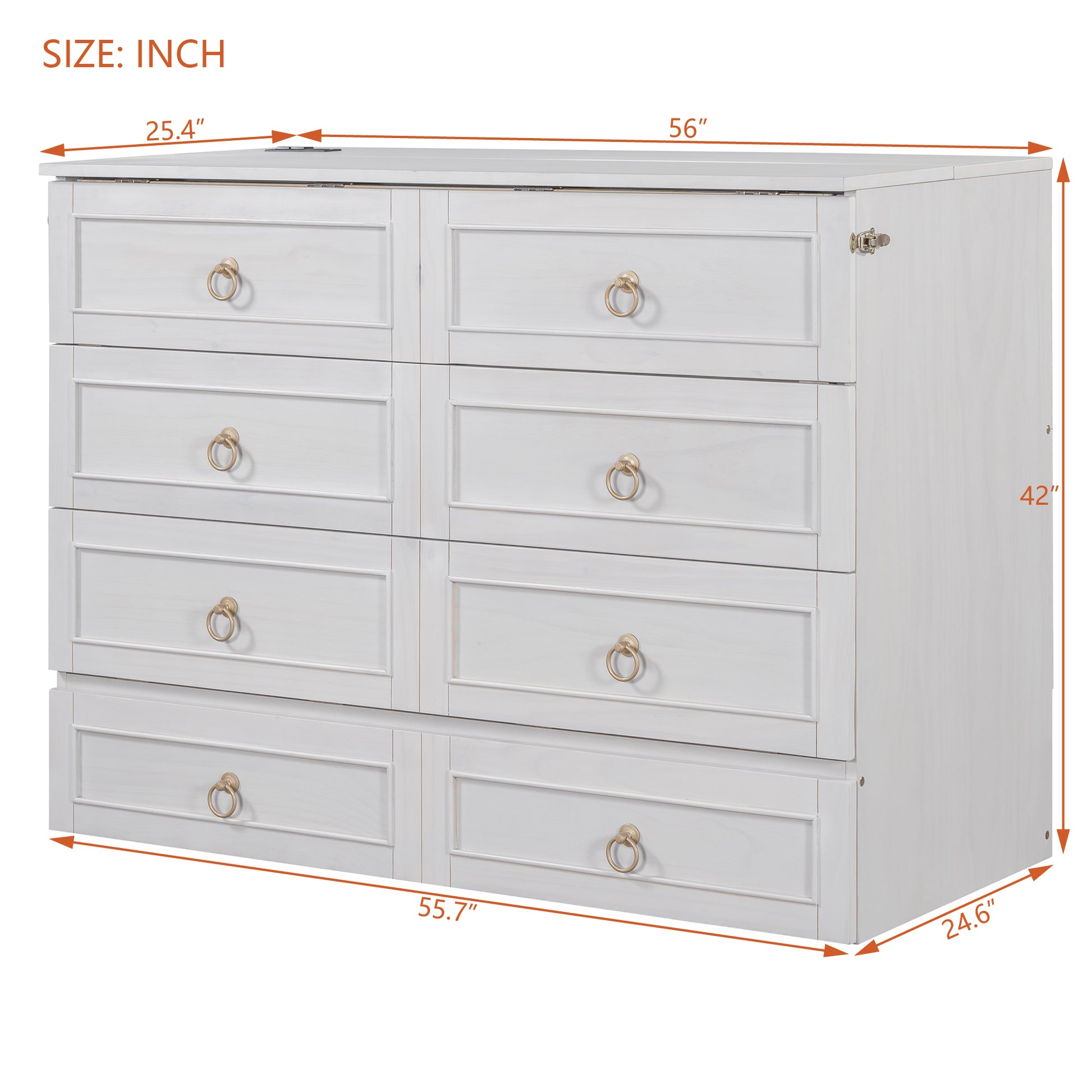 Full Size Murphy Bed With Large Drawers,White Full White Plywood