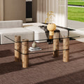 Modern Minimalist Double Layer Transparent Tempered Glass Coffee Table And Coffee Table, Paired With Wooden Mdf Decorative Columns. Computer Desk. Game Table. Ct X02 Transparent Glass