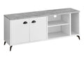 Tv Stand, 60 Inch, Console, Media Entertainment Center, Storage Cabinet, Living Room, Bedroom, White And Grey Laminate, Black Metal, Contemporary, Modern White 80 89 Inches Mdf