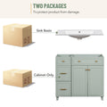 36 Inch Bathroom Vanity, Transitional Style Bathroom Cabinet With Resin Sink, Green Single Bathroom Cabinet, With 2 Drawers And 1 Adjustable Storage Shelf, 2 Soft Close Doors Green Bathroom Solid Wood Mdf Resin