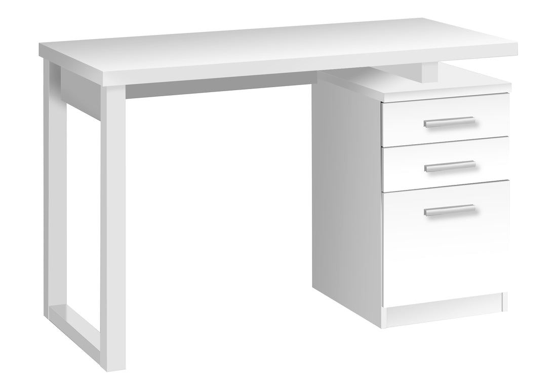 Computer Desk, Home Office, Laptop, Left, Right Set Up, Storage Drawers, 48"L, Work, White Laminate, Contemporary, Modern White Particle Board