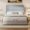 Upholstered Platform Queen Size Hydraulic Storage Bed, Lift Up Storage Bed With Rgb Led Light Headboard, No Box Spring Needed,Velvet,Gray Queen Gray Velvet Wood Metal