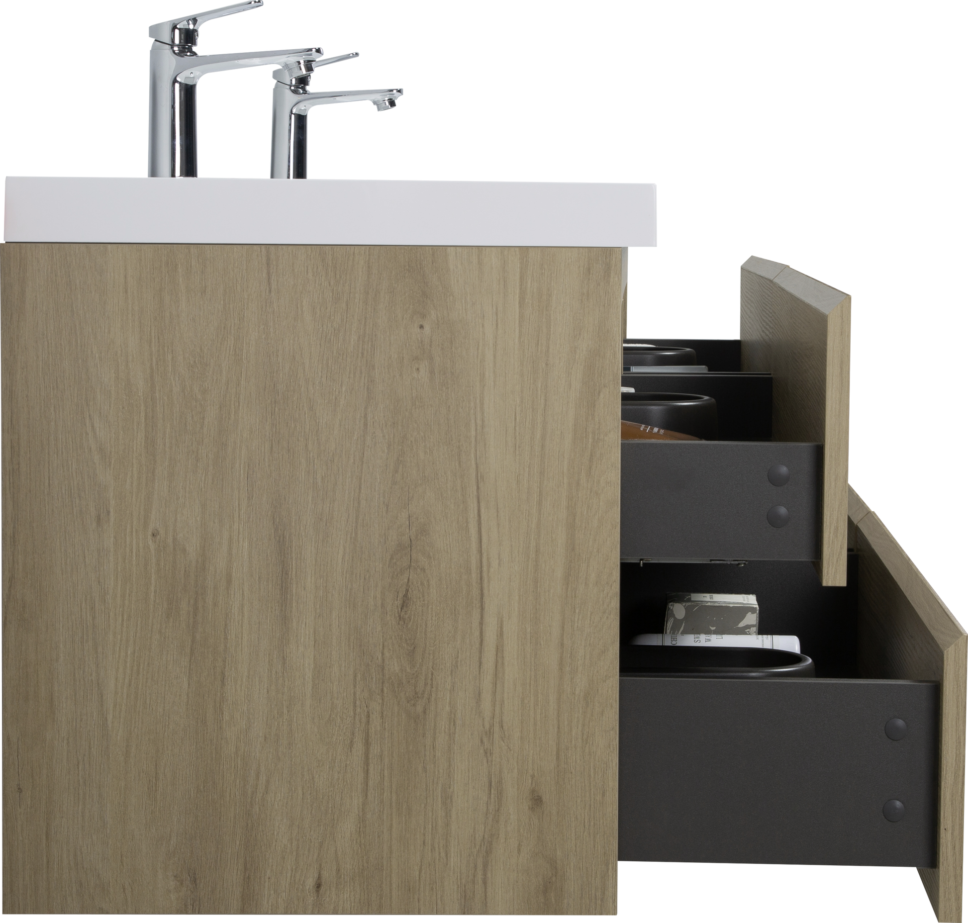 72" Floating Bathroom Vanity With Sink, Modern Wall Mounted Bathroom Storage Vanity Cabinet With Two Resin Top Basin And Four Soft Close Drawers, Natural Oak 24V11 72No 4 Oak Wall Mounted Wood