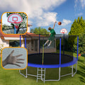 16Ft Trampoline With Balance Bar & Basketball Hoop&Ball, Astm Approved Reinforced Type Outdoor Trampoline With Enclosure Net Antique Blue Metal