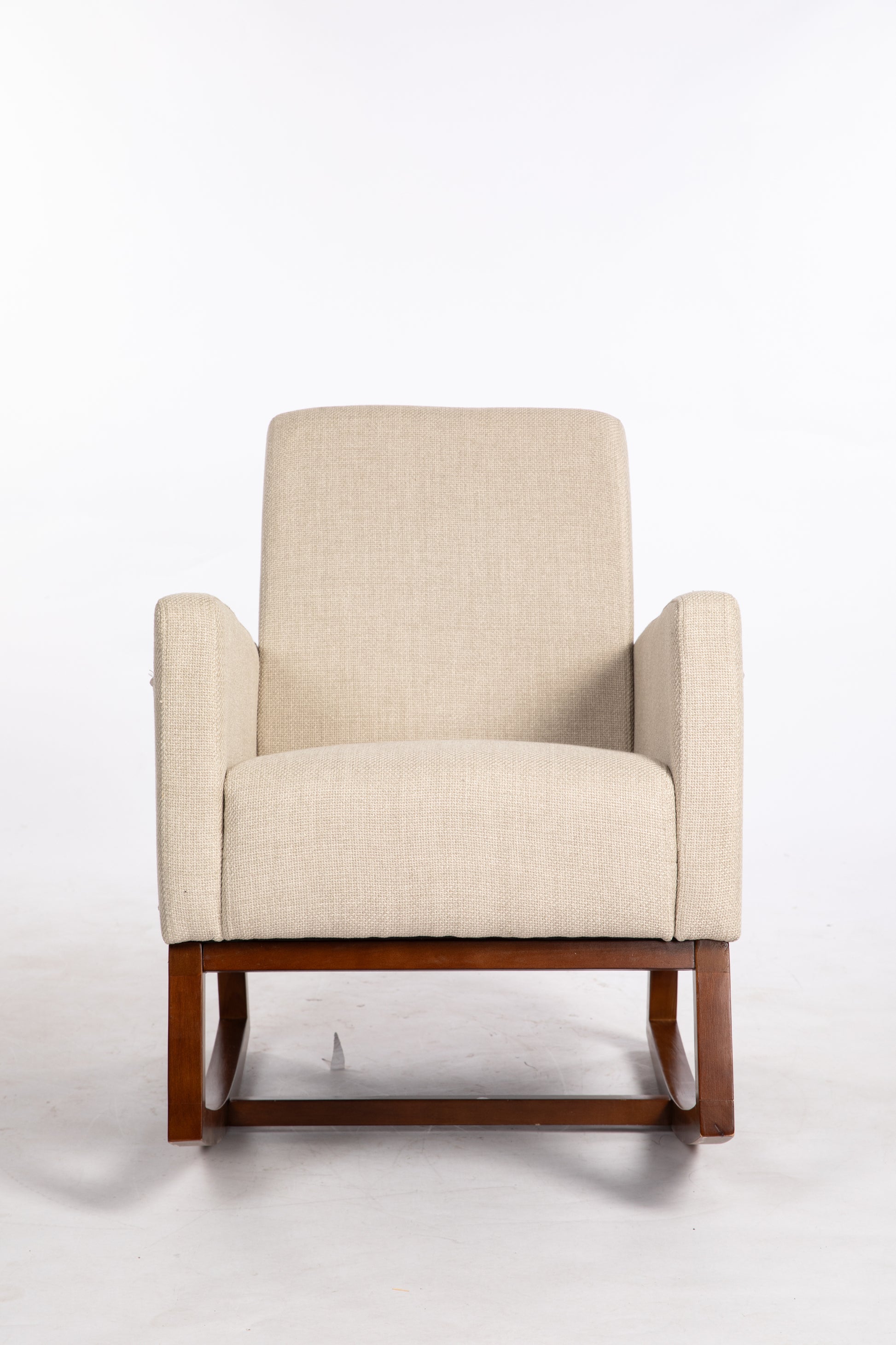 Mid Century Modern Accent Chair With Wood Frame, Upholstered Living Room Chairs With Waist Cushion, Reading Armchair For Bedroom Sunroom Grey White Linen