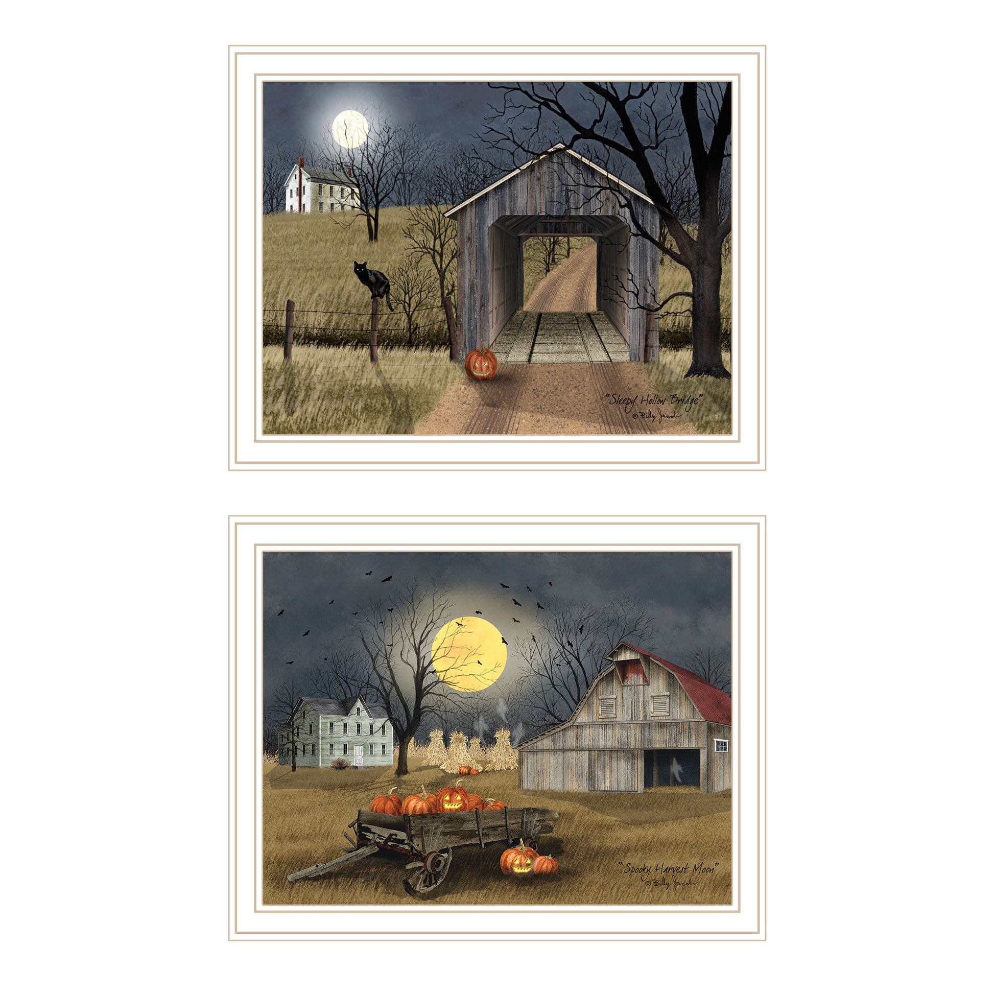 2 Piece Vignette Halloween Season In The Country White Framed Wall Art For Living Room, Bedroom Wall Art Print For Home Decor By Billy Jacobs Multicolor Wood Paper