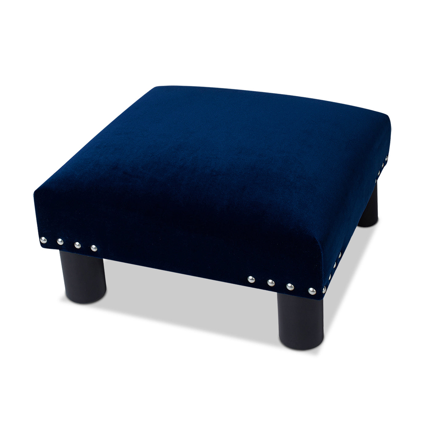 Jules 16" Square Accent Footstool Ottoman, Navy Blue Velvet Navy Blue Foam Velvet