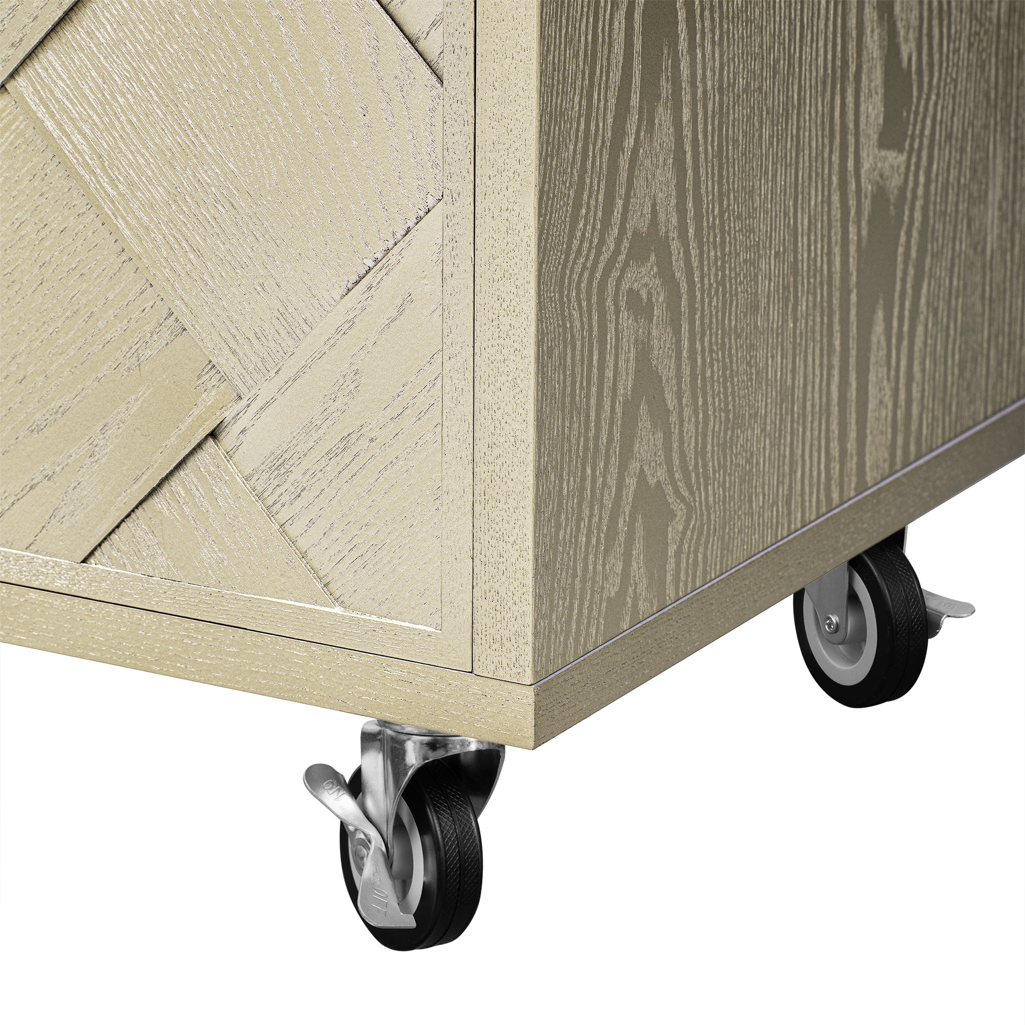 K&K 51.2"W Ash Veneer Not Cheap Paper Solid Wood Handwoven Kitchen Island With Drop Leaf, Coastal Kitchen Island On Wheels With Internal Storage Rack, Rolling Kitchen Cart, Champagne Champagne