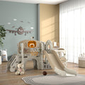 Qaba 9 In 1 Toddler Slide, Indoor Slide For Kids Ages 1 6, Car Themed Baby Slide With Basketball Hoop, Climber, Storage Space, Ring Toss, Telescope, Tunnel, Cream White Cream White Hdpe