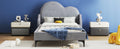 Twin Size Upholstered Platform Bed With Cloud Shaped Headboard, Gray Box Spring Not Required Twin Gray Bedroom Polyester Upholstered