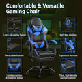 Gaming Chair, Backrest And Seat Height Adjustable Swivel Recliner Racing Office Computer Ergonomic Video Game Chair With Footrest And Lumbar Support, Black Blue Black Blue Plastic
