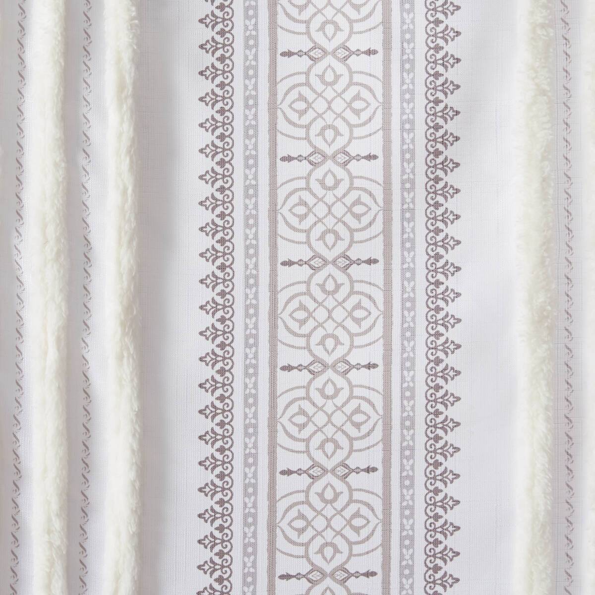 Poly Printed Curtain Panel With Tufted Stripe And Lining White Brown 50X84" Multicolor Polyester