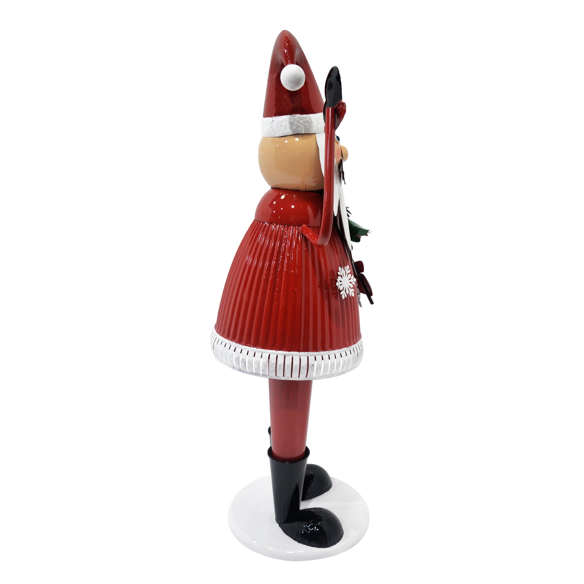 Cheerful Santa Claus Holding Tree And Waving Red Iron