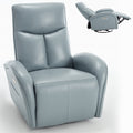 Blue Genuine Leather Swivel And Rocker Power Recliner Chair With Lumbar Support, Max Swivel Degree 270 , Heavy Duty Motion Mechanism With Usb And Type C Blue Genuine Leather Power Push Button Metal Primary Living Space Medium Firm Pillow Back Heavy Duty