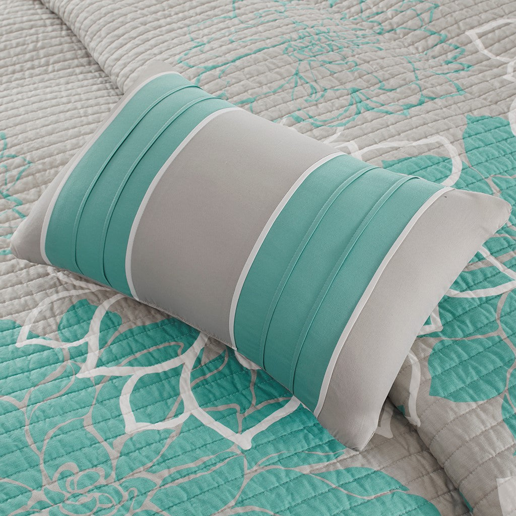 6 Piece Printed Cotton Quilt Set With Throw Pillows Aqua King Cal King King Aqua Polyester
