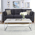 Light Oak And Chrome Coffee Table With Open Base Natural Primary Living Space Rectangular Wood Metal Sled