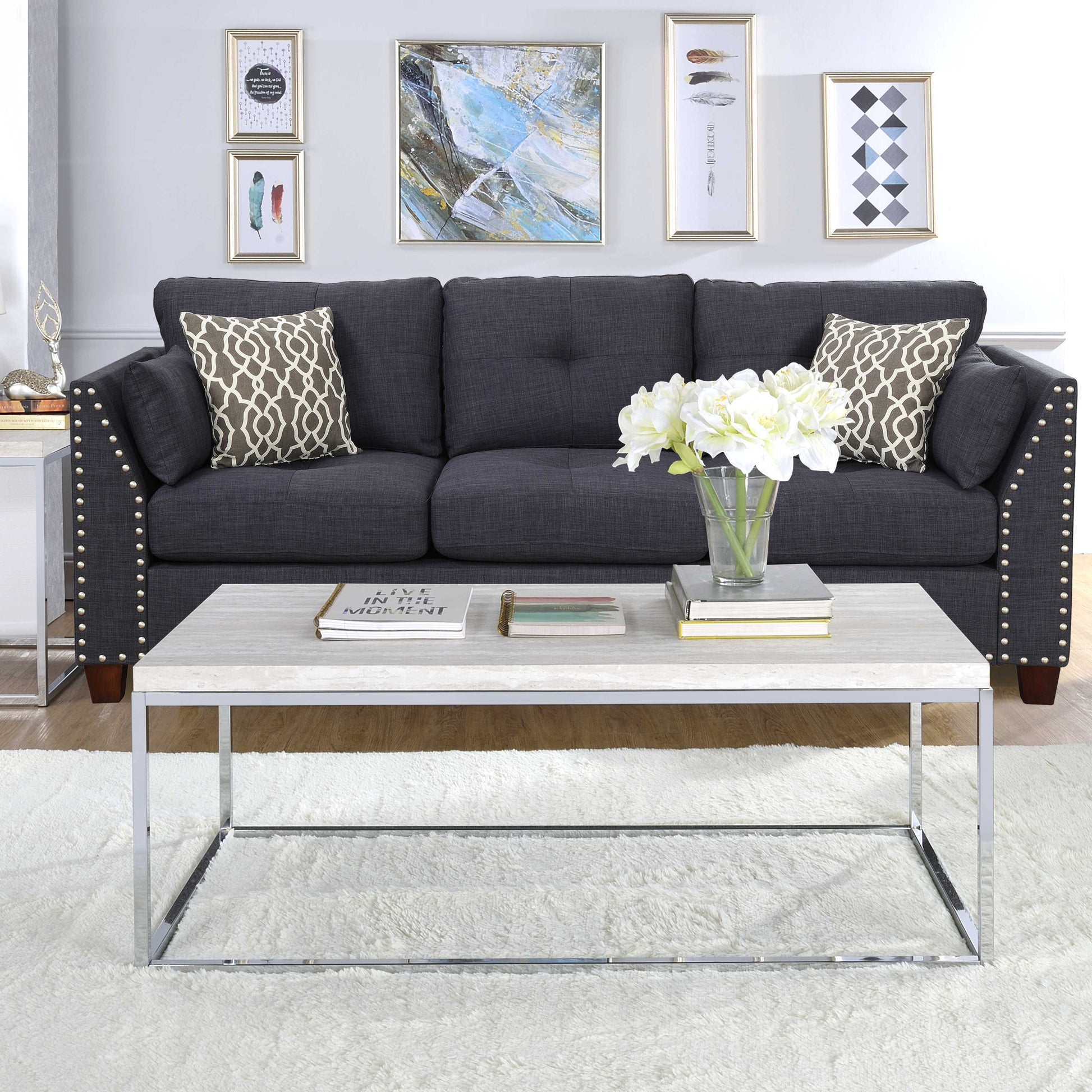 Light Oak And Chrome Coffee Table With Open Base Natural Primary Living Space Rectangular Wood Metal Sled