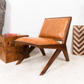 Colin Tan Leather Lounge Chair Brown,Tan Brown Mid Century Modern Walnut Foam Abs,Genuine Leather,Solid Wood