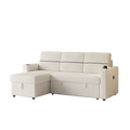 85 Inches Corduroy Sofa Bed, 3 Seater Sleeper Sofa With Storage Chaise, Square Handrail With Two Cup Holder And Usb Charge Port, Pull Out Couch For Living Room Beige Corduroy 3 Seat