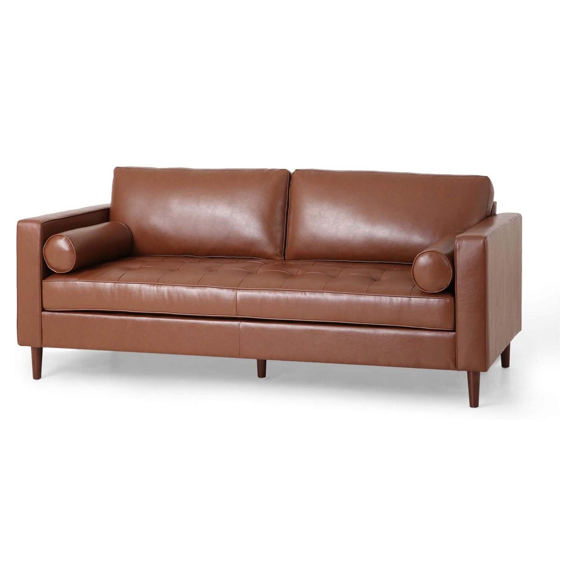 Mirod Comfy 3 Seat Sofa With Wooden Legs, Pu, For Living Room And Study Light Brown Pu 3 Seat