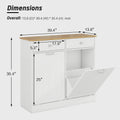 Two Compartment Tilt Out Trash Cabinet, Pet Proof Kitchen Trash Cabinet With Cutting Board, Free Standing Laundry Sorter Cabinet, Laundry Hamper, White White Light Oak Particle Board