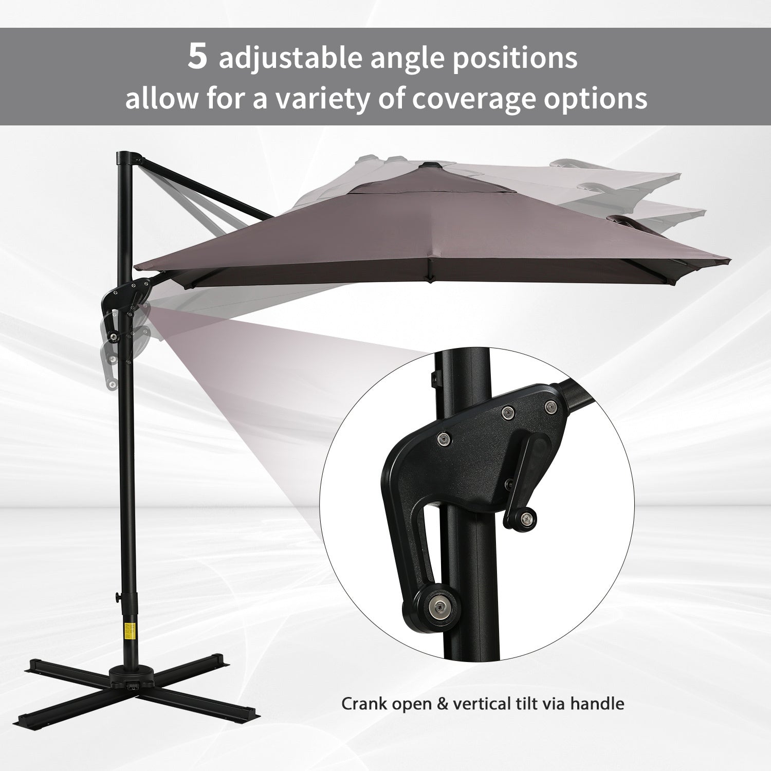 Outsunny 8Ft Cantilever Patio Umbrella, Square Outdoor Offset Umbrella With 360 Rotation, Aluminum Hanging Umbrella With 3 Position Tilt, Crank & Cross Base For Garden, Brown Brown Aluminum