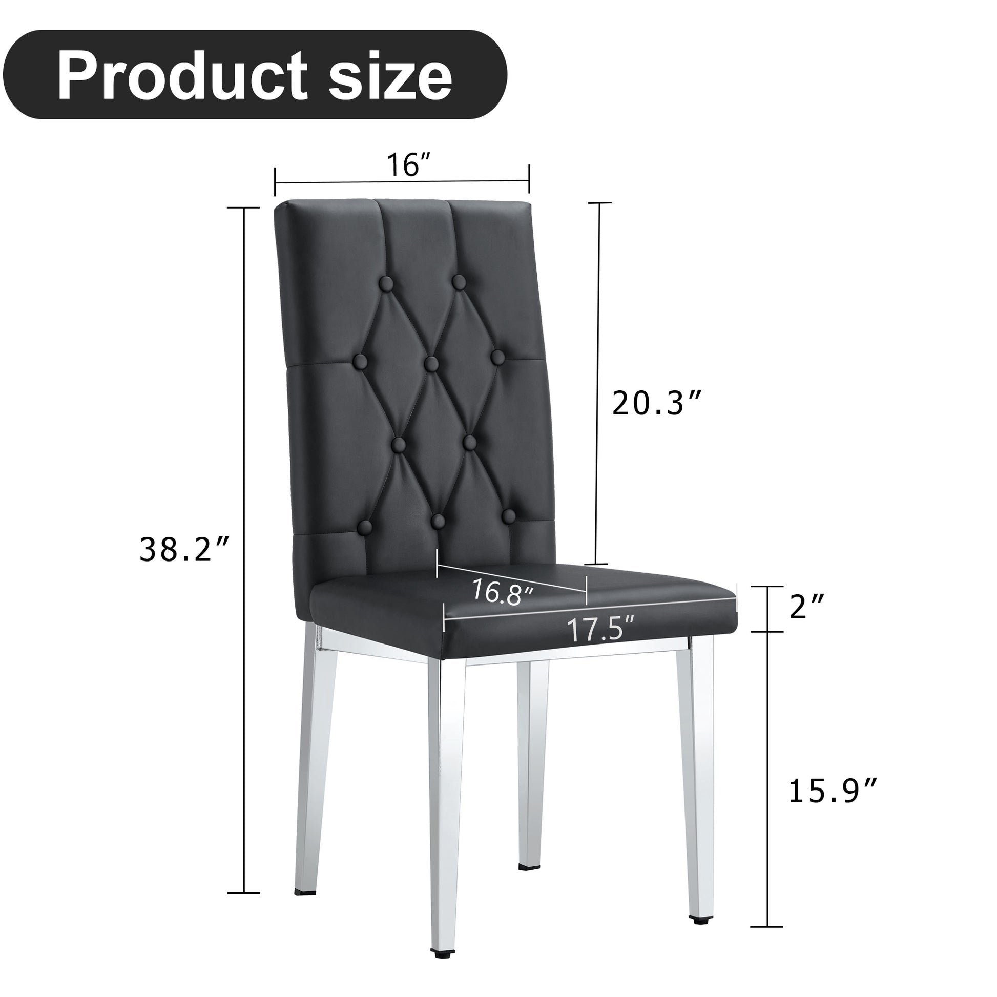 2 Piece Dining Chair, Modern Style Kitchen Upholstered High Back, Metal Leg Office Chair, Suitable For Dining Room, Office, Restaurant. Black Set Of 2 Pu