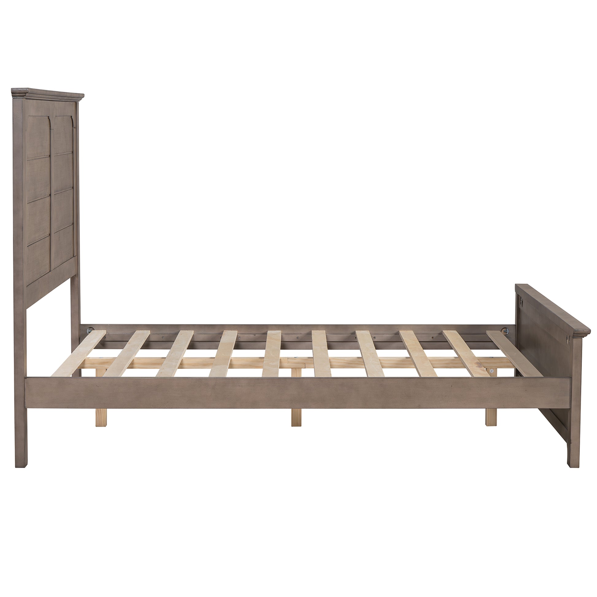 Farmhouse Wooden Platform Full Size Bed With Panel Design Headboard And Footboard For Teenager, Ash Brown Full Ash Brown Pine