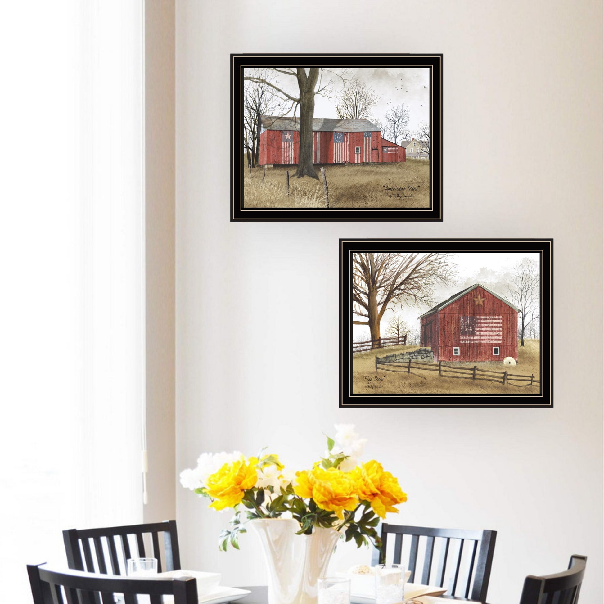 2 Piece Vignette All American Barns Black Framed Wall Art For Living Room, Bedroom Wall Art Print For Home Decor By Billy Jacobs Multicolor Wood Paper