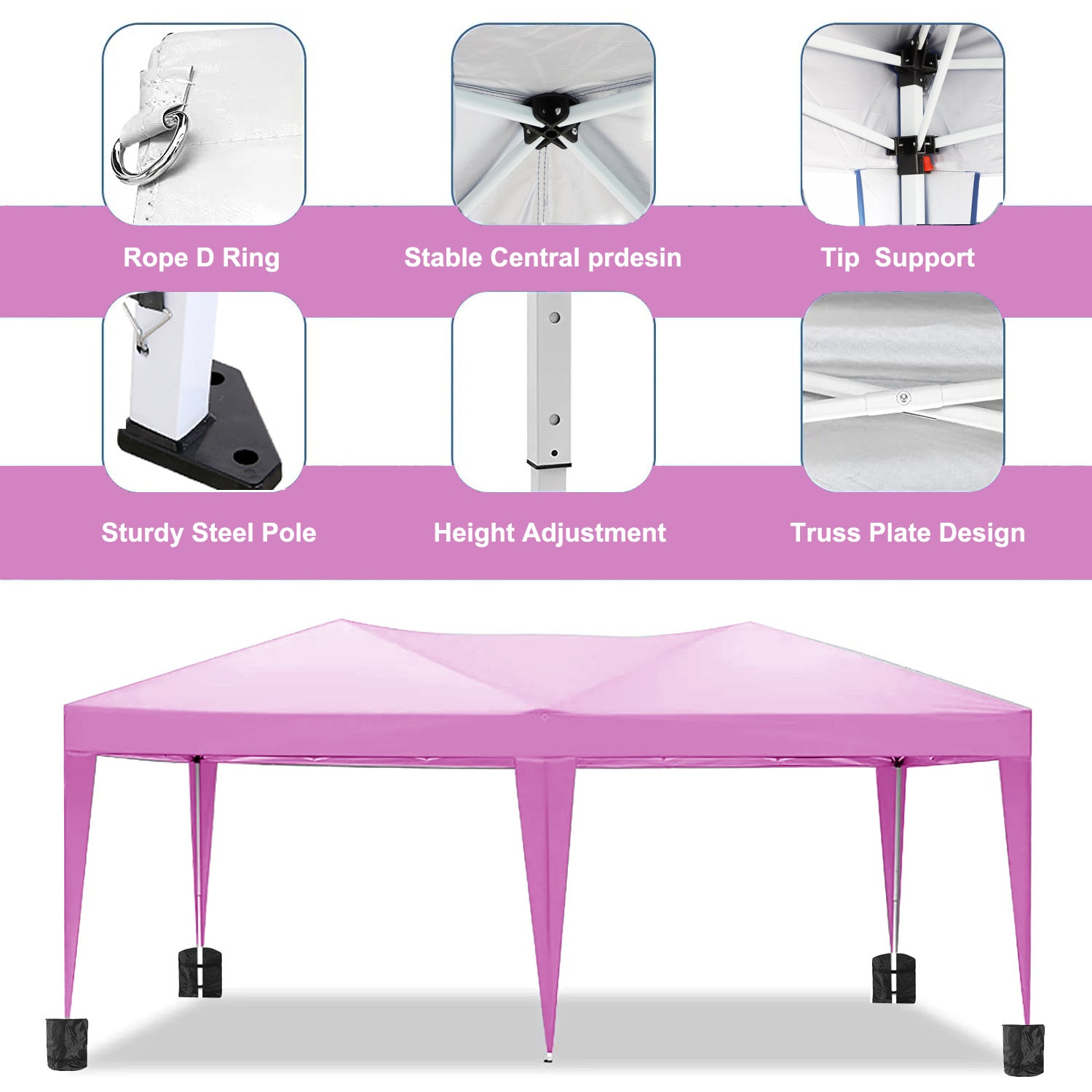 10'X20' Folding Canopy With 6 Removable Sidewalls Outdoor Event Shelter Upf 50 Gazebo Portable Tents For Parties Beach Camping Wedding Ez Pop Up Canopy Pink Metal