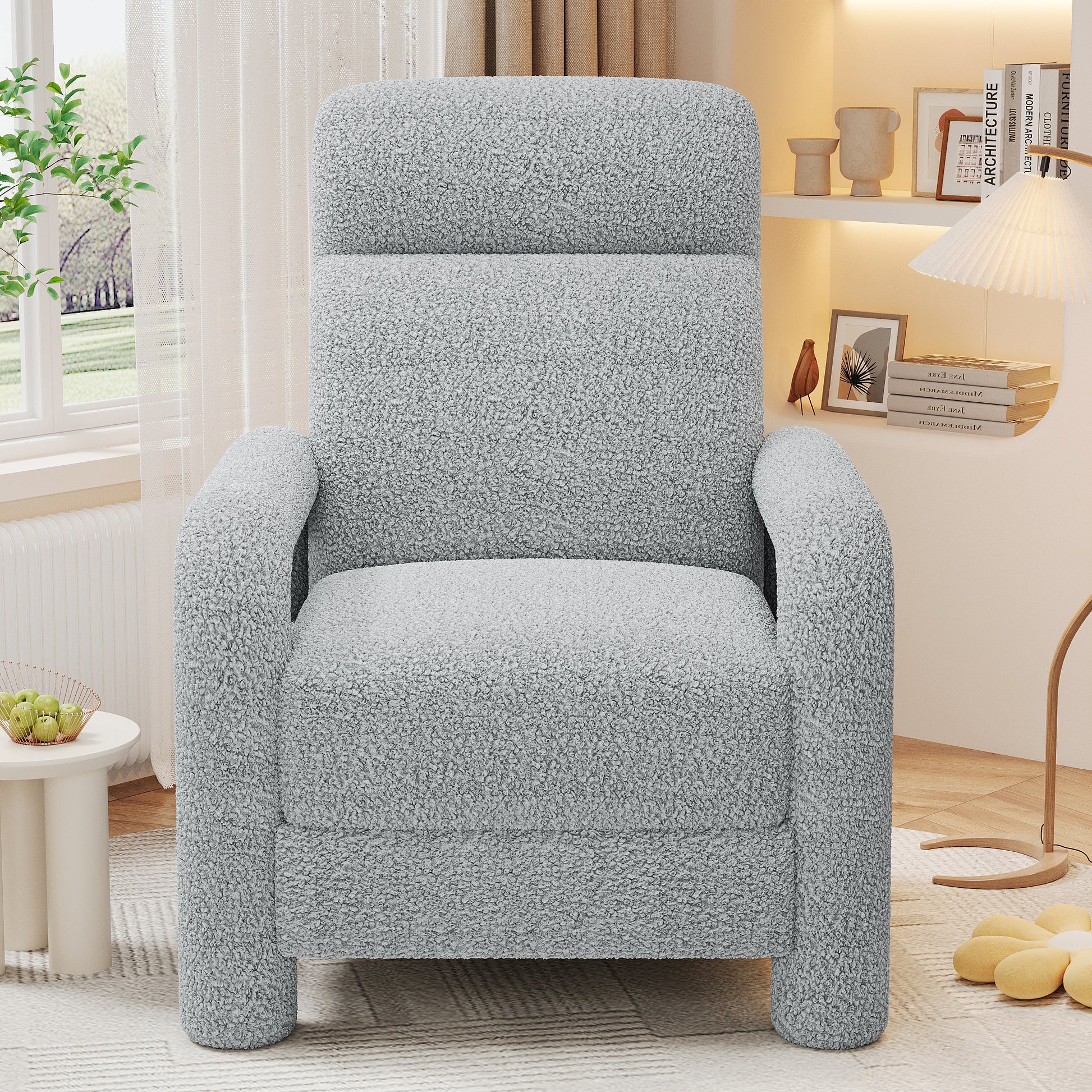 31.25" Push Back Recliner Armchair Upholstered Recliner Chair Single Sofa With Adjustable Backrest For Living Room, Light Grey Light Grey Teddy