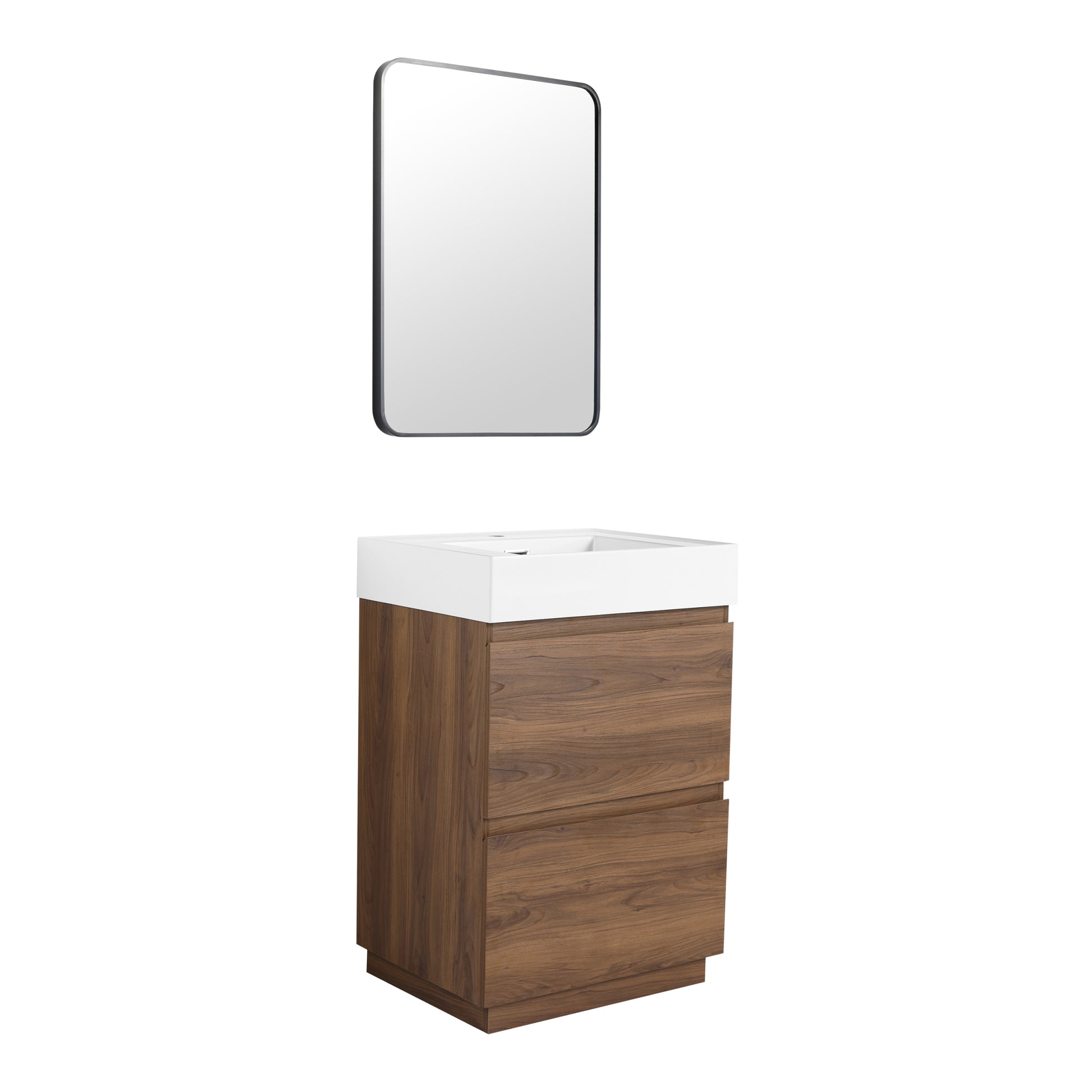 24" Bathroom Vanities With Single Sink Combo, Modern Undermount Bathroom Sink Cabinet With Double Drawer, Freestanding Bathroom Sink Cabinet,Engineering Wood,Brown Brown American Design Engineered Wood