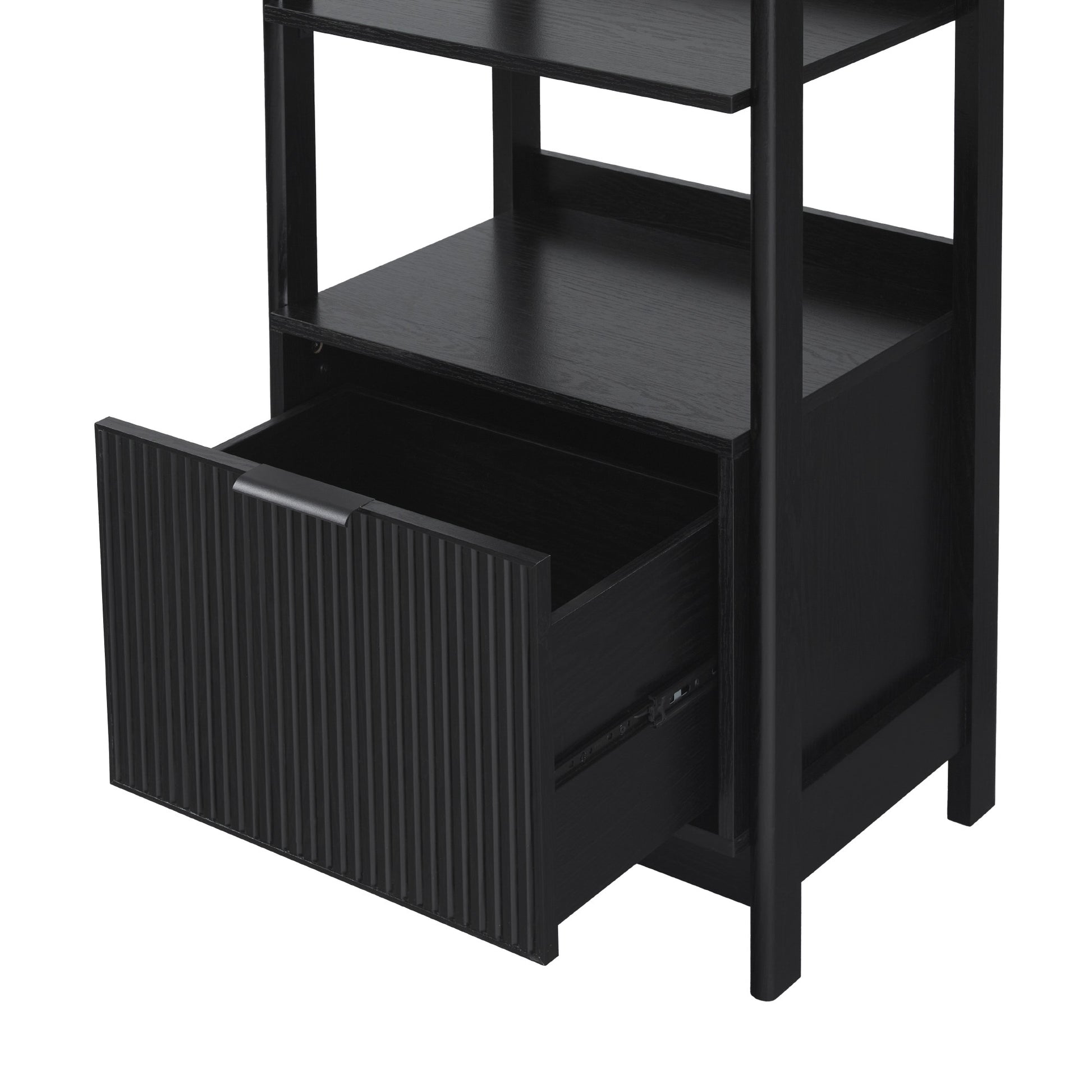 Transitional Narrow Bookshelf With Drawer On Bottom Black Black Mdf Mdf