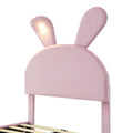 Twin Size Upholstered Platform Bed With Cartoon Ears Shaped Headboard And Light, Pink Box Spring Not Required Twin Pink Wood Bedroom Bed Frame Velvet Upholstered