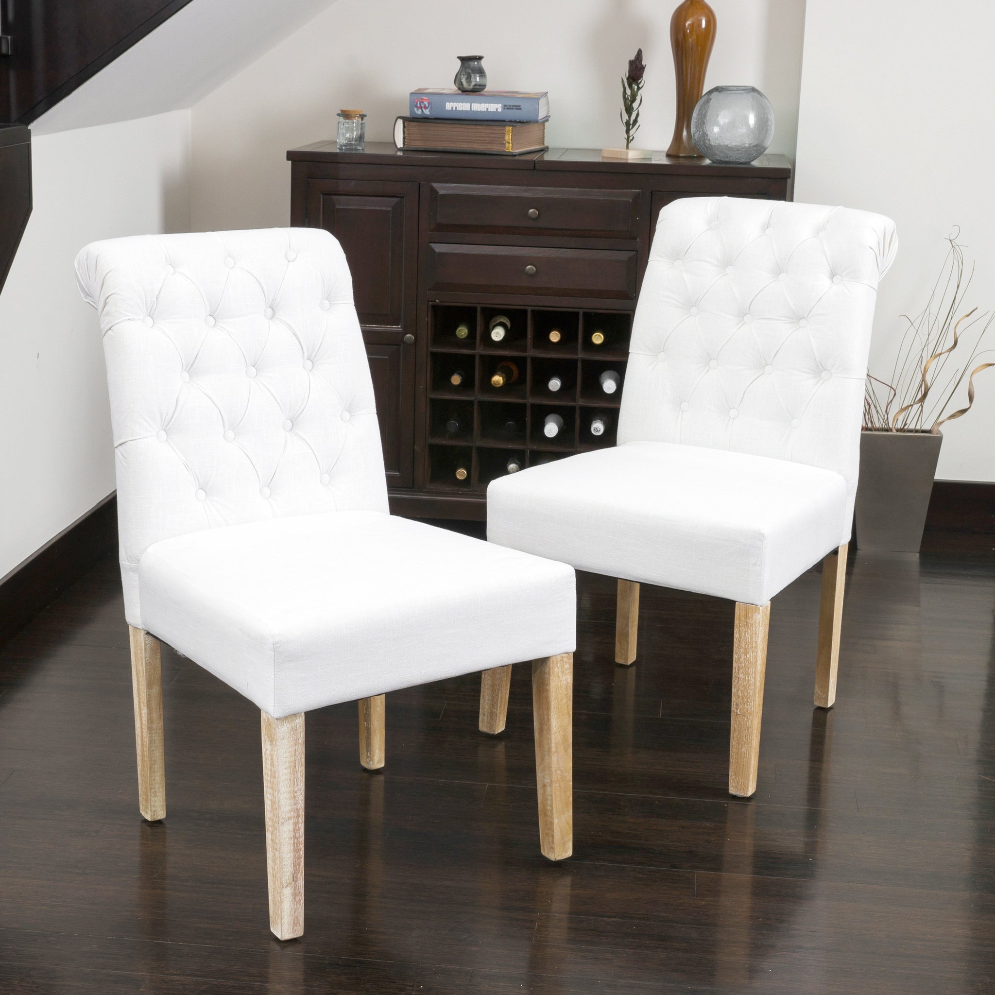 Broxton Tuft Dining Rolltop Kd2Pcs Set White Fabric