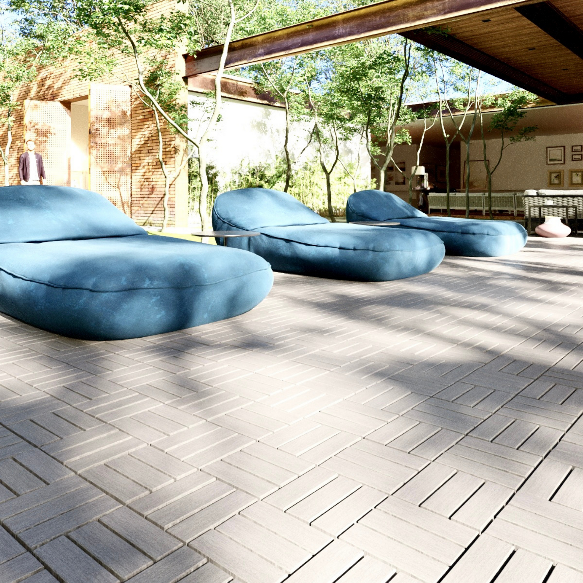 30 Pcs Interlocking Deck Tiles Checker Pattern, 12" X 12" Square Light Gray Acacia Hardwood Outdoor Flooring For Patio, Bancony, Pool Side,.. Light Gray Solid Wood