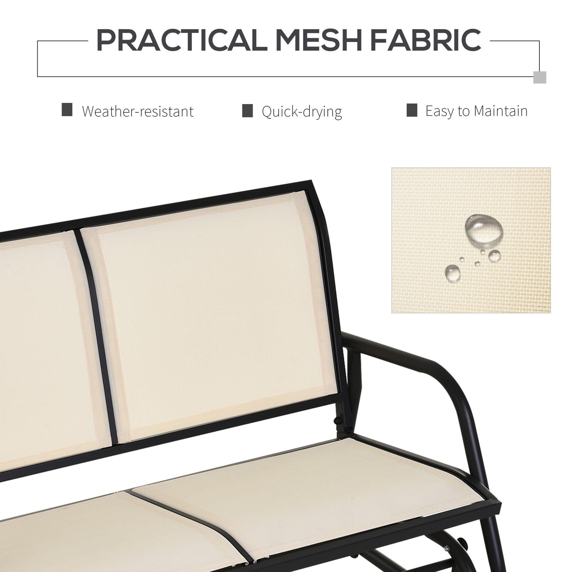 Outsunny 2 Person Outdoor Glider Bench, Patio Double Swing Rocking Chair Loveseat W Powder Coated Steel Frame For Backyard Garden Porch, Beige Beige Steel