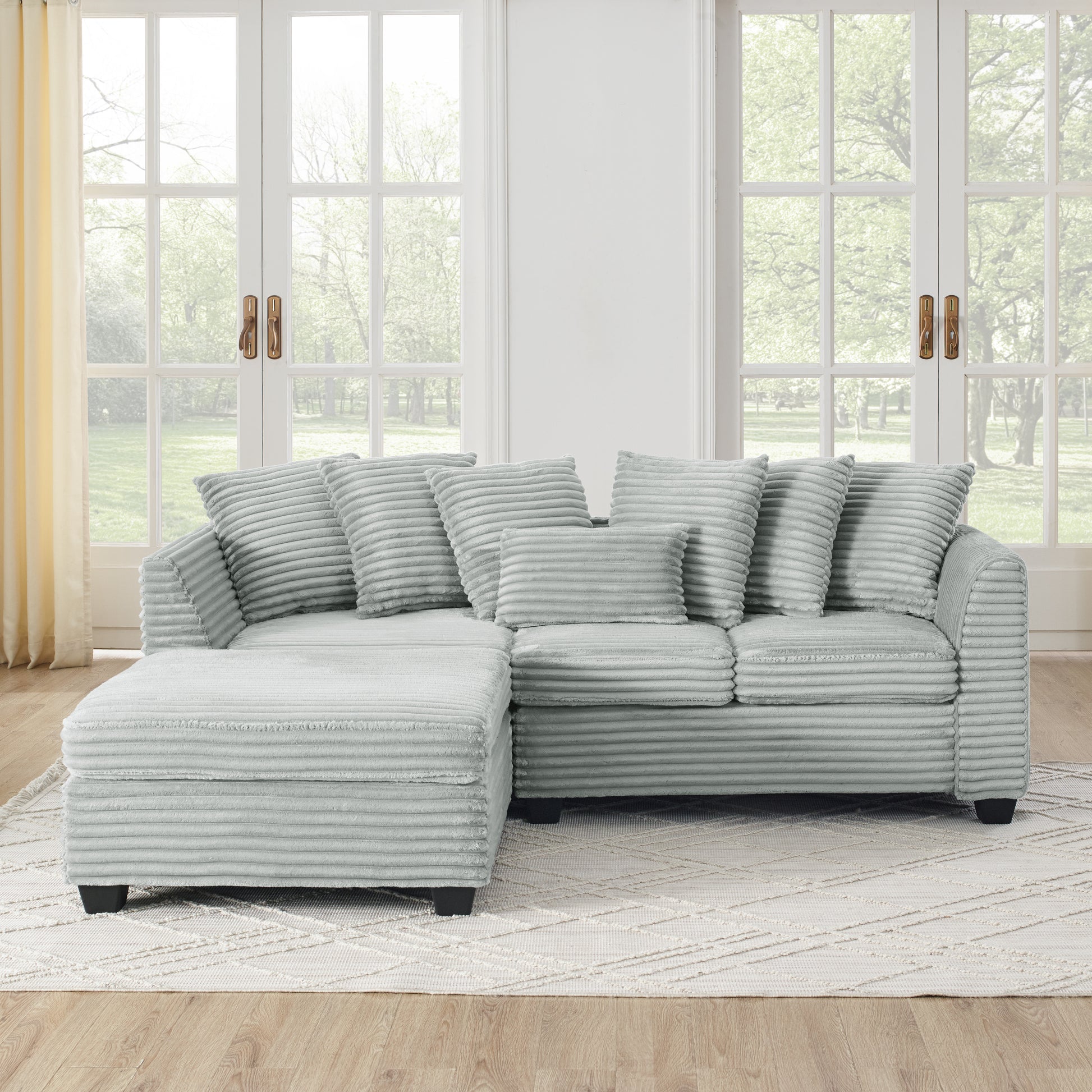 Corduroy Tufted Upholstered Sleeper Sectional Sofa, L Shaped Modular Convertible Sofagy Full Gray Corduroy