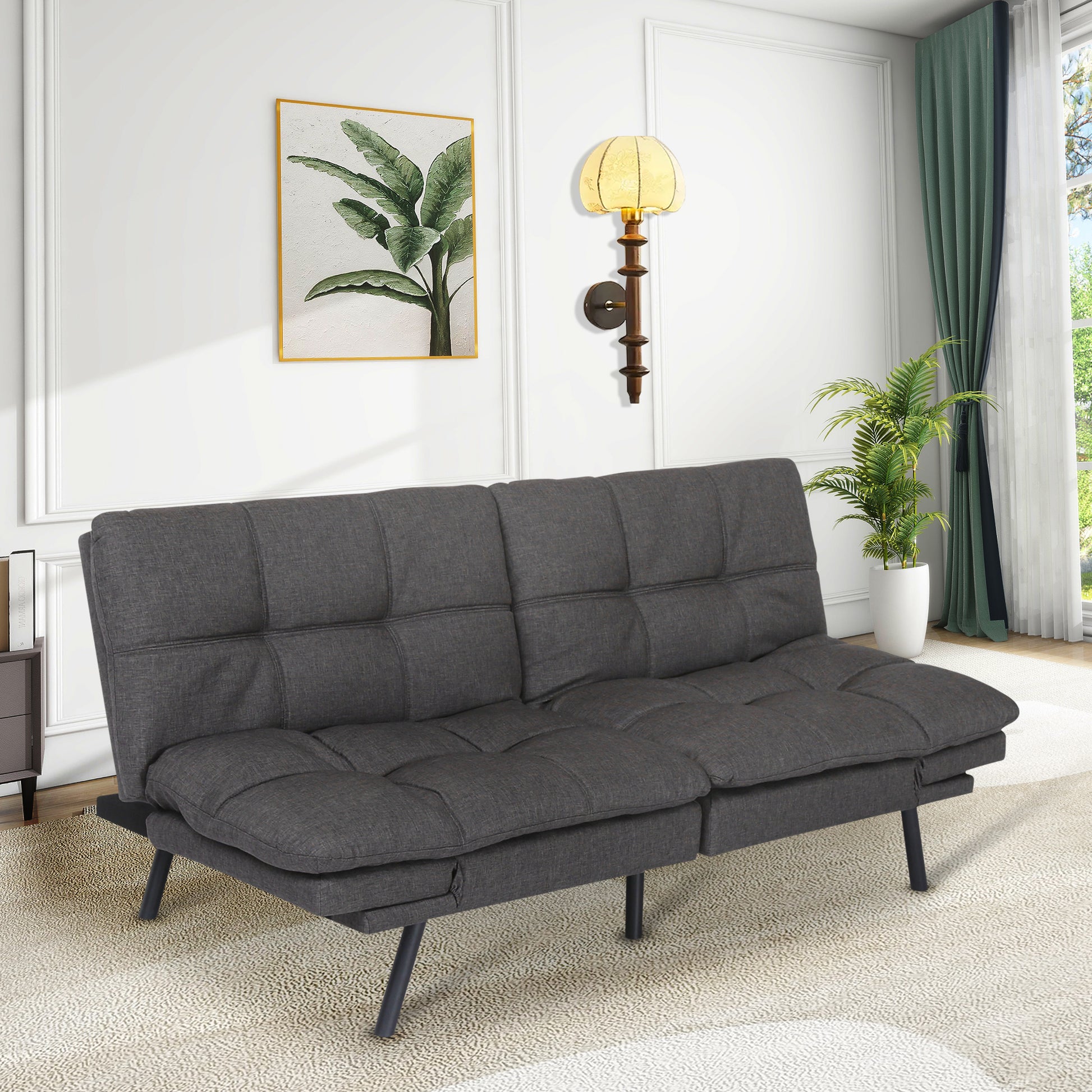 Futon Sofa Bed With Adjustable Backrests Sleeper Couch With Adjustable Armrests Convertible Sofa Couch Bed For Small Space Apartment Living Room Grey Grey Polyester