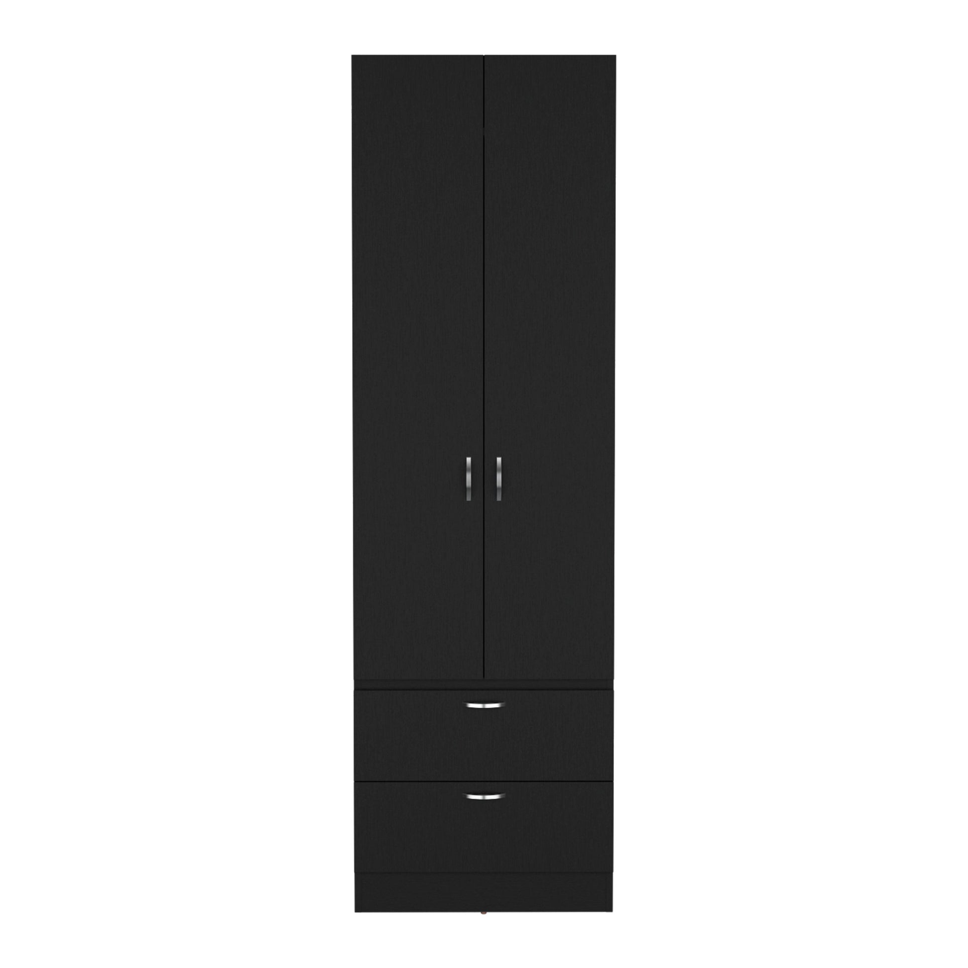 Vico Armoire Wardrove 76" H, Hanging Rod, 2 Drawers, 1 Shelf, Black Black Solid Wood Mdf Engineered Wood