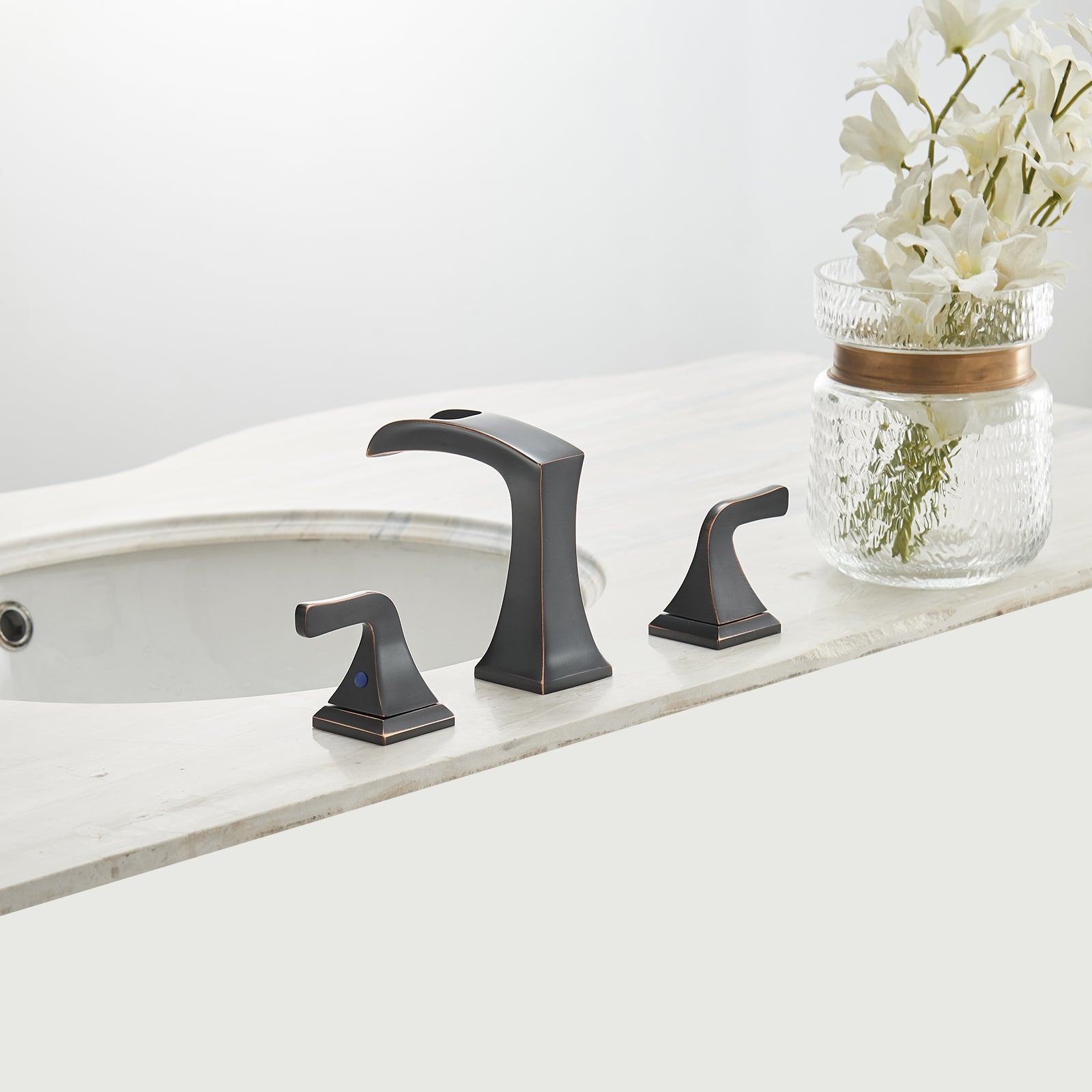 8" Widespread Waterfall Sink Faucet With Two Handles Oil Rubbed Bronze Oil Rubbed Bronze Brass