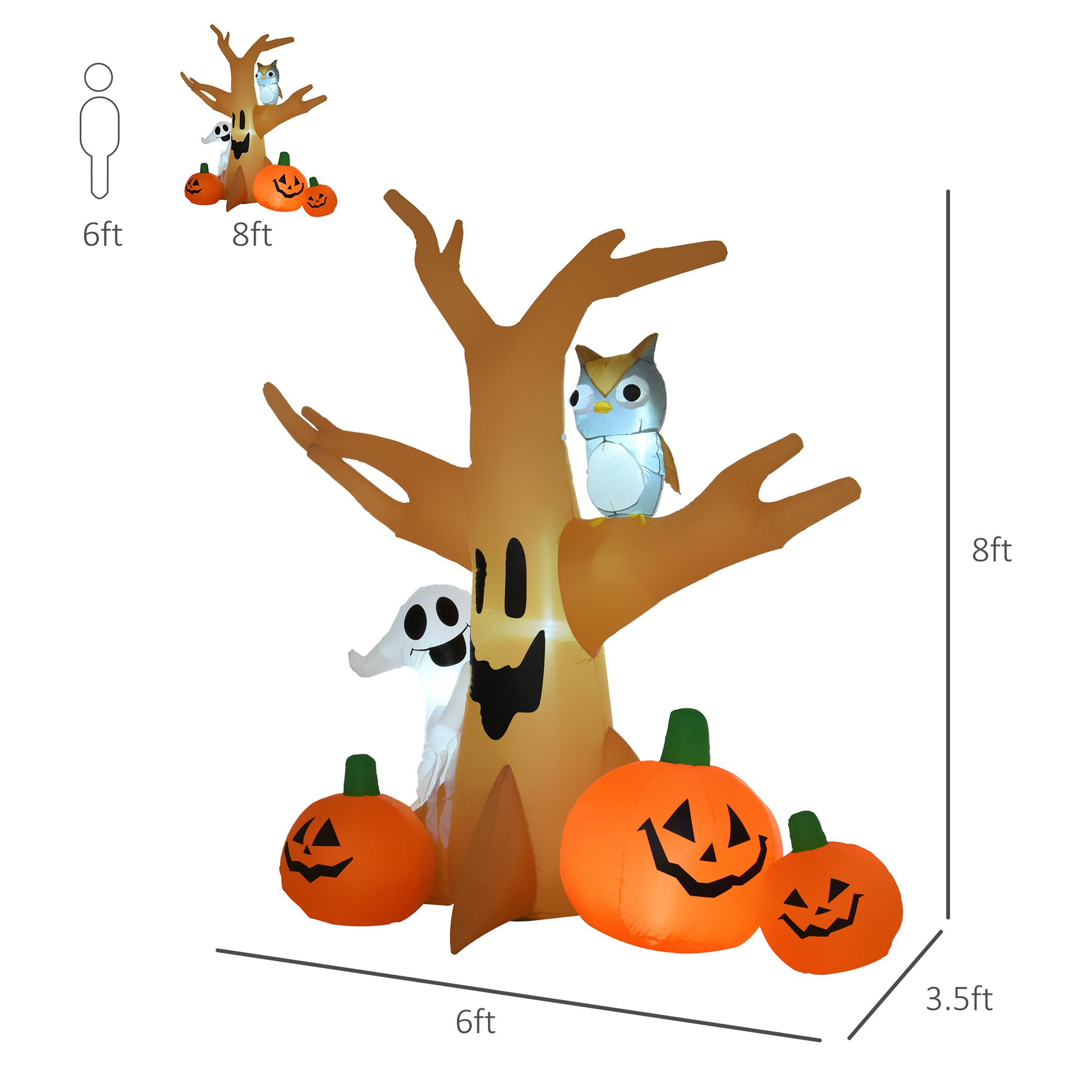 Homcom 7.5' Tall Lighted Halloween Inflatables Outdoor Decorations Haunted Tree With Owl, Ghost, Pumpkins, Blow Up Led Yard Decor For Garden, Lawn, Party, Holiday, Waterproof Multicolor Polyester