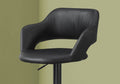 Bar Stool, Swivel, Bar Height, Adjustable, Black Metal, Leather Look, Contemporary, Modern Black Foam Faux Leather