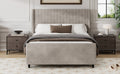 50.7'' High Headboard Corduroy Upholstered Bed Frame With Vertical Stripe Wingback And High Footboard No Box Spring Needed, Queen Size, Taupe Box Spring Not Required Queen Taupe Wood Bedroom Modern Bed Frame Wood