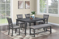 Dining Room Furniture Gray 6Pcs Set Dining Table 4X Side Chairs A Bench Rubberwood Unique Design Back Chair Gray Wood Dining Room Bench Seating Rectangular Dining Table With Chair And Bench Wood
